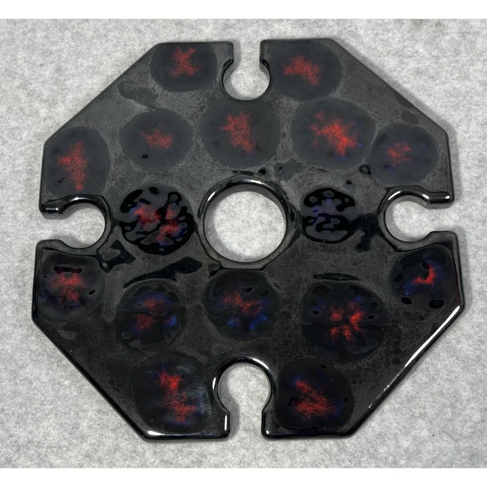 Handmade Ceramic Wine Glass Holder Tray Black Red‎ Galaxy Swirl Fits 4 Glasses